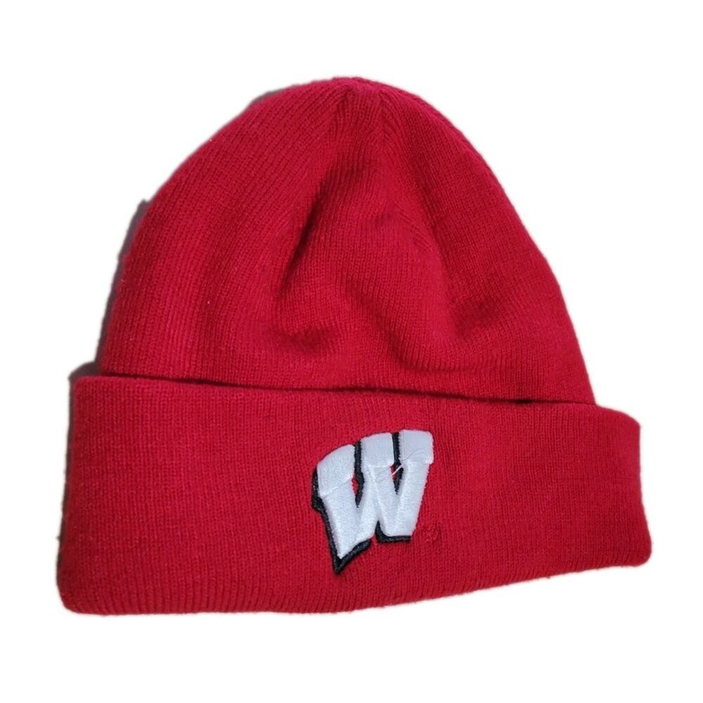 WISCONSIN BADGERS Embroidered Logo Beanie Hat One Size Red
